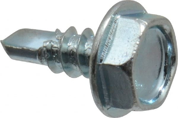 Value Collection - #6, Hex Washer Head, Hex Drive, 3/8" Length Under Head, #2 Point, Self Drilling Screw - Grade 1016-1024 Steel, Zinc-Plated Finish - Exact Tooling