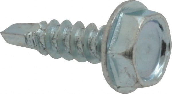 Value Collection - #6, Hex Washer Head, Hex Drive, 1/2" Length Under Head, #2 Point, Self Drilling Screw - Grade 1016-1024 Steel, Zinc-Plated Finish - Exact Tooling
