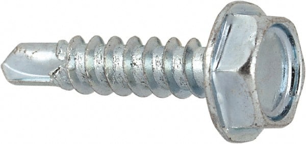 Value Collection - #6, Hex Washer Head, Hex Drive, 5/8" Length Under Head, #2 Point, Self Drilling Screw - Grade 1016-1024 Steel, Zinc-Plated Finish - Exact Tooling