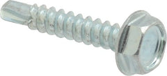 Value Collection - #6, Hex Washer Head, Hex Drive, 3/4" Length Under Head, #2 Point, Self Drilling Screw - Grade 1016-1024 Steel, Zinc-Plated Finish - Exact Tooling