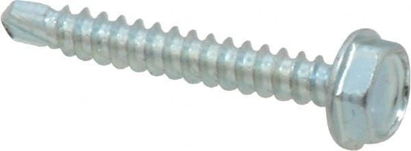 Value Collection - #6, Hex Washer Head, Hex Drive, 1" Length Under Head, #2 Point, Self Drilling Screw - Grade 1016-1024 Steel, Zinc-Plated Finish - Exact Tooling