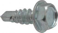 Value Collection - #8, Hex Washer Head, Hex Drive, 1/2" Length Under Head, #2 Point, Self Drilling Screw - Grade 1016-1024 Steel, Zinc-Plated Finish - Exact Tooling