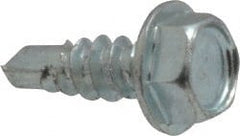 Value Collection - #8, Hex Washer Head, Hex Drive, 1/2" Length Under Head, #2 Point, Self Drilling Screw - Grade 1016-1024 Steel, Zinc-Plated Finish - Exact Tooling