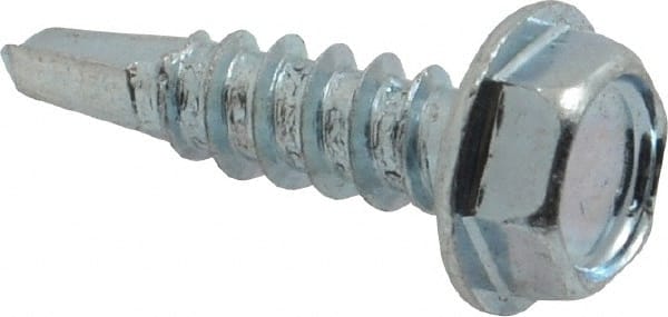 Value Collection - #8, Hex Washer Head, Hex Drive, 5/8" Length Under Head, #2 Point, Self Drilling Screw - Grade 1016-1024 Steel, Zinc-Plated Finish - Exact Tooling