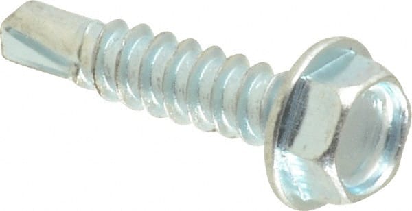 Value Collection - #8, Hex Washer Head, Hex Drive, 3/4" Length Under Head, #2 Point, Self Drilling Screw - Grade 1016-1024 Steel, Zinc-Plated Finish - Exact Tooling