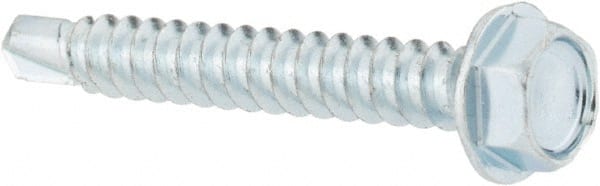 Value Collection - #8, Hex Washer Head, Hex Drive, 1-1/4" Length Under Head, #2 Point, Self Drilling Screw - Grade 1016-1024 Steel, Zinc-Plated Finish - Exact Tooling