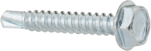 Value Collection - #10, Hex Washer Head, Hex Drive, 1-1/4" Length Under Head, #3 Point, Self Drilling Screw - Grade 1016-1024 Steel, Zinc-Plated Finish - Exact Tooling