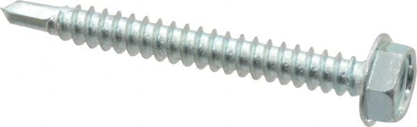 Value Collection - #10, Hex Washer Head, Hex Drive, 1-3/4" Length Under Head, #3 Point, Self Drilling Screw - Grade 1016-1024 Steel, Zinc-Plated Finish - Exact Tooling