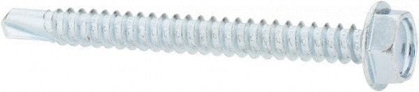 Value Collection - #10, Hex Washer Head, Hex Drive, 2" Length Under Head, #3 Point, Self Drilling Screw - Grade 1016-1024 Steel, Zinc-Plated Finish - Exact Tooling