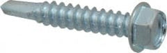 Value Collection - #12, Hex Washer Head, Hex Drive, 1-1/4" Length Under Head, #3 Point, Self Drilling Screw - Grade 1016-1024 Steel, Zinc-Plated Finish - Exact Tooling