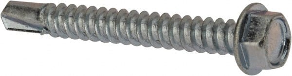 Value Collection - #12, Hex Washer Head, Hex Drive, 1-3/4" Length Under Head, #3 Point, Self Drilling Screw - Grade 1016-1024 Steel, Zinc-Plated Finish - Exact Tooling