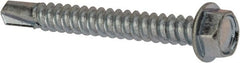 Value Collection - #12, Hex Washer Head, Hex Drive, 1-3/4" Length Under Head, #3 Point, Self Drilling Screw - Grade 1016-1024 Steel, Zinc-Plated Finish - Exact Tooling