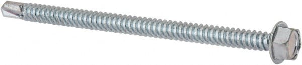 Value Collection - 1/4", Hex Washer Head, Hex Drive, 4" Length Under Head, #3 Point, Self Drilling Screw - Grade 1016-1024 Steel, Zinc-Plated Finish - Exact Tooling