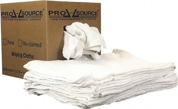 PRO-SOURCE - 19 Inch Long x 16 Inch Wide Virgin Utility Cotton Towels - White, Terry Cloth, Low Lint, 5 Lbs. at 3 to 4 per Pound, Box - Exact Tooling
