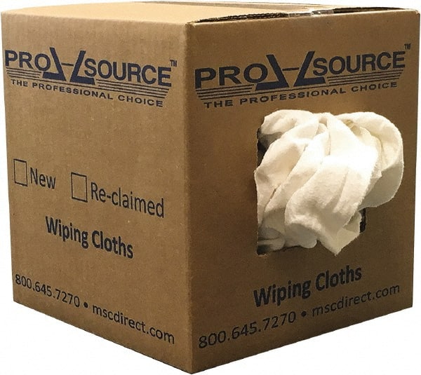 PRO-SOURCE - Reclaimed Cotton Polishing and Dust Cloths - White, Flannel, Low Lint, 5 Lbs. at 3 to 4 per Pound, Box - Exact Tooling
