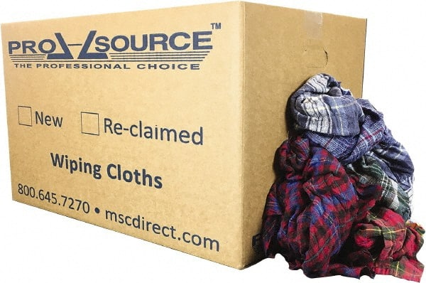 PRO-SOURCE - Reclaimed Cotton Polishing and Dust Cloths - Assorted Colors, Flannel, Low Lint, 25 Lbs. at 3 to 4 per Pound, Box - Exact Tooling