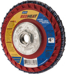 Norton - 60 Grit, 4-1/2" Disc Diam, 5/8-11 Center Hole, Type 27 Ceramic Flap Disc - 13,000 Max RPM, Plastic Backing, Arbor Attaching System, Coated - Exact Tooling