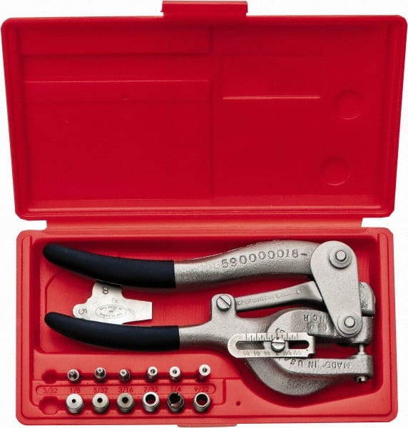 Roper Whitney - 3/32, 1/8, 5/32, 3/16, 7/32, 1/4, 9/32" Portable Hand Punch with Punch & Die Set - 1-3/4" Deep, Includes 3/32, 1/8, 5/32, 3/16, 7/32, 1/4, 9/32" Hand Punch - Exact Tooling