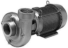 American Machine & Tool - 230/460 Volt, 3 Phase, 5 HP, Stainless Steel Straight Pump - 2 Inch Inlet, 1-1/2 Inch Outlet, Stainless Steel Impeller, Viton Seal - Exact Tooling