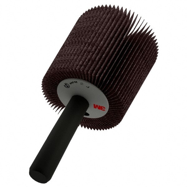 3M - 1" Diam x 1" Face Width, Medium Aluminum Oxide Coated Mounted Flap Wheel - 1/4" Shank Mount, 60 Grit, XE Weighted Cloth Backing, 30,000 Max RPM - Exact Tooling