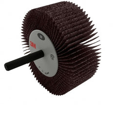 3M - 2" Diam x 1" Face Width, Medium Aluminum Oxide Coated Mounted Flap Wheel - 1/4" Shank Mount, 60 Grit, XE Weighted Cloth Backing, 25,000 Max RPM - Exact Tooling