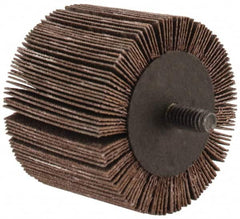 3M - 2" Diam x 1-1/2" Face Width, Very Fine Aluminum Oxide Coated Mounted Flap Wheel - 1/4-20 Threaded Mount, 180 Grit, XE Weighted Cloth Backing, 20,000 Max RPM - Exact Tooling