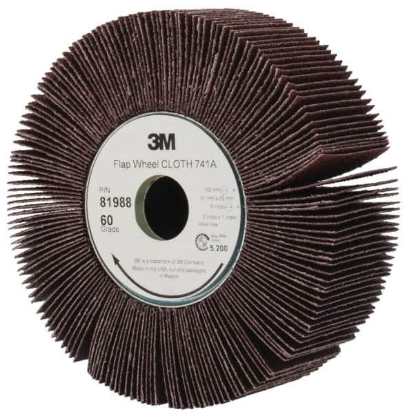 3M - 6" Diam, 60 Grit Ceramic Unmounted Flap Wheel - 1" Hole, 2" Wide, Density 5, Coated, Medium Grade, 1250 Max RPM , X Weighted, Cloth Backing - Exact Tooling
