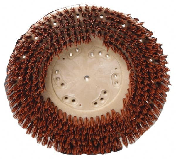 Made in USA - 18" Diam Floor Brush - 16" Machine, 1-1/2" Trim Length, Orange Pad, Nylon - Exact Tooling