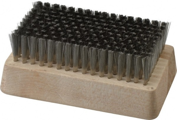 Made in USA - 3/4" Bristle Length, Stainless Steel Cleaning & Finishing Brush - 4-1/4" Long x 2-1/2" Wide Head, 4-1/4" OAL, Hardwood Block - Exact Tooling