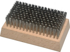 Made in USA - 3/4" Bristle Length, Stainless Steel Cleaning & Finishing Brush - 4-1/4" Long x 2-1/2" Wide Head, 4-1/4" OAL, Hardwood Block - Exact Tooling