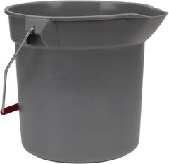 Rubbermaid - 10 Qt, 10-1/4" High, High-Density Polyethylene Round Gray Single Pail with Pour Spout - Handle Included, 10-1/2" Top Diam - Exact Tooling