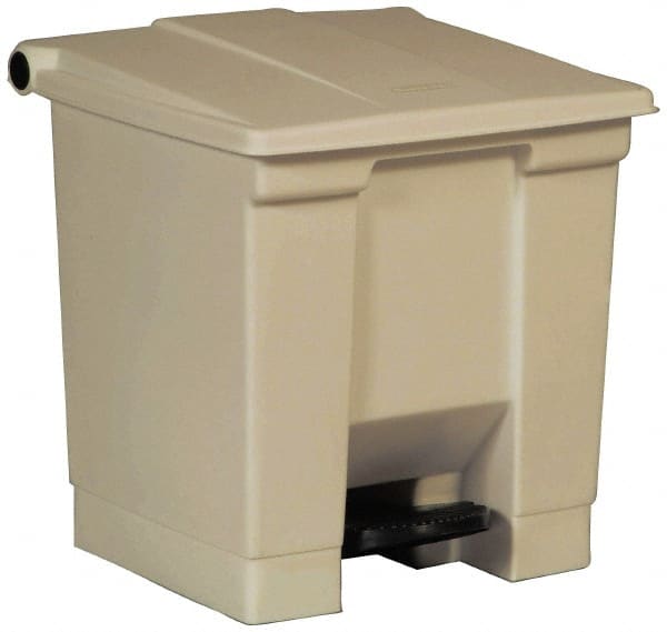 Rubbermaid - 8 Gal Rectangle Unlabeled Trash Can - 17-1/8" High x 16-1/4" Long x 15-3/4" Wide, Beige, High-Density Polyethylene (Base), Polypropylene (Lid) - Exact Tooling