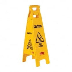 Rubbermaid - Caution - Wet Floor, 12" Wide x 37" High, Plastic Floor Sign - A-Frame, Black on Yellow, For Accident Prevention - Exact Tooling