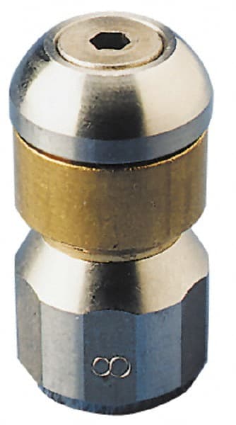 PRO-SOURCE - 3,000 psi Rotating, Stainless Steel, Sewer Pressure Washer Nozzle - 5.5mm Orifice Diam, 1/8" Thread, FPT, Polished - Exact Tooling