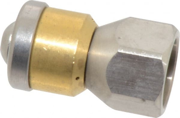 PRO-SOURCE - 3,000 psi Rotating, Stainless Steel, Sewer Pressure Washer Nozzle - 5.5mm Orifice Diam, 1/4" Thread, FPT, Polished - Exact Tooling