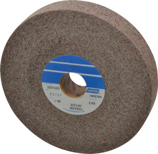 Norton - 6" Diam, 1" Face Width, 1" Center Hole, Medium Grade, Aluminum Oxide Deburring Wheel - Convolute, Hard Density 8 Grade, 6,000 RPM - Exact Tooling