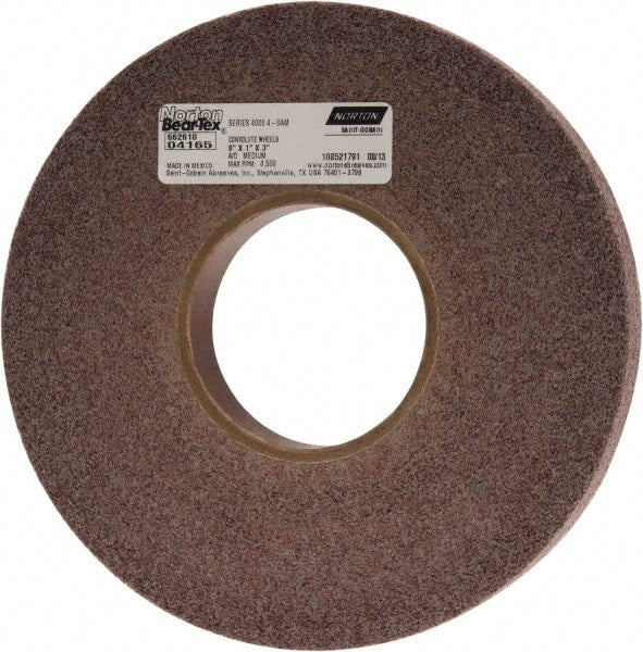 Norton - 8" Diam, 1" Face Width, 3" Center Hole, Medium Grade, Aluminum Oxide Deburring Wheel - Convolute, Hard Density 8 Grade, 4,500 RPM - Exact Tooling