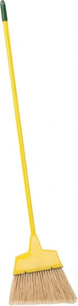 PRO-SOURCE - 12" Wide, Yellow Polypropylene Bristles, Vinyl-Coated Metal Handle, Angled Broom - Flagged, Water Resistant - Exact Tooling
