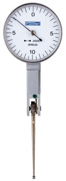 Fowler - 0.02 Inch Range, 0.0005 Inch Dial Graduation, Horizontal Dial Test Indicator - 1 Inch White Dial, 0-10-0 Dial Reading - Exact Tooling