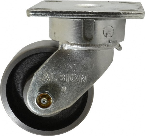 Albion - 4" Diam x 1-1/2" Wide x 5-5/8" OAH Top Plate Mount Swivel Caster - Drop Forged, 1,400 Lb Capacity, Roller Bearing, 4 x 4-1/2" Plate - Exact Tooling
