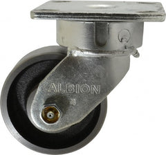 Albion - 4" Diam x 1-1/2" Wide x 5-5/8" OAH Top Plate Mount Swivel Caster - Drop Forged, 1,400 Lb Capacity, Roller Bearing, 4 x 4-1/2" Plate - Exact Tooling