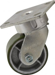 Albion - 4" Diam x 2" Wide x 5-5/8" OAH Top Plate Mount Swivel Caster - Polyurethane, 700 Lb Capacity, Roller Bearing, 4 x 4-1/2" Plate - Exact Tooling
