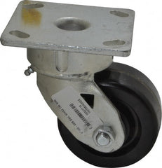 Albion - 4" Diam x 2" Wide x 5-5/8" OAH Top Plate Mount Swivel Caster - Phenolic, 800 Lb Capacity, Roller Bearing, 4 x 4-1/2" Plate - Exact Tooling
