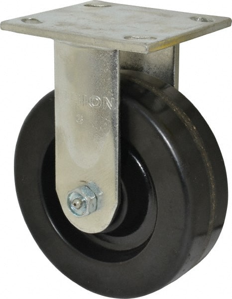 Albion - 6" Diam x 2" Wide x 7-1/2" OAH Top Plate Mount Rigid Caster - Phenolic, 1,200 Lb Capacity, Roller Bearing, 4 x 4-1/2" Plate - Exact Tooling
