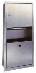Made in USA - Manual, Stainless Steel Paper Towel Dispenser with Receptacle - 26" High x 14-1/4" Wide x 4-1/4" Deep, 2 Sleeves, Silver - Exact Tooling