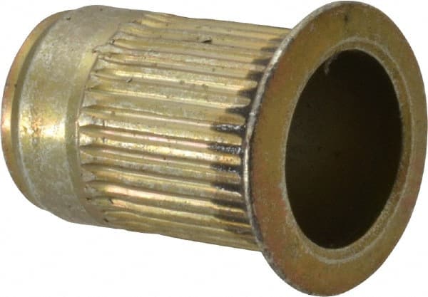 Made in USA - 3/8-16, 0.53 Insert Diam, 0.805" OAL, Sealed Head Open End Threaded Insert - 0.5312" Hole Diam, 0.685" Head Diam, 1008/1010 Steel, Clear Protective Coating & Zinc Yellow Dichromate Finish - Exact Tooling