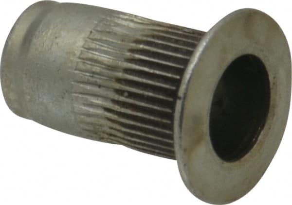 Made in USA - #6-32, 0.265 Insert Diam, 0.47" OAL, Sealed Head Open End Threaded Insert - 0.2656" Hole Diam, 0.39" Head Diam, 1008/1010 Steel, Clear Protective Coating & Zinc Yellow Dichromate Finish - Exact Tooling