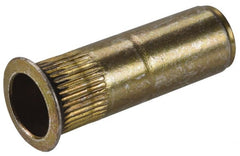 Made in USA - #6-32, 0.265 Insert Diam, 0.74" OAL, Knurled Body Closed End Threaded Insert - 0.2656" Hole Diam, 0.39" Head Diam, 1008/1010 Steel, Clear Protective Coating & Zinc Yellow Dichromate Finish - Exact Tooling