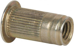 Made in USA - #10-32, 0.296 Insert Diam, 0.99" OAL, Knurled Body Closed End Threaded Insert - 0.2969" Hole Diam, 0.415" Head Diam, 1008/1010 Steel, Clear Protective Coating & Zinc Yellow Dichromate Finish - Exact Tooling