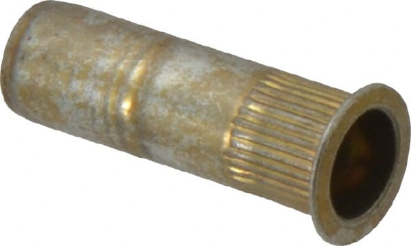 Made in USA - 1/4-20, 0.39 Insert Diam, 1.19" OAL, Knurled Body Closed End Threaded Insert - 0.3906" Hole Diam, 1/2" Head Diam, 1008/1010 Steel, Clear Protective Coating & Zinc Yellow Dichromate Finish - Exact Tooling